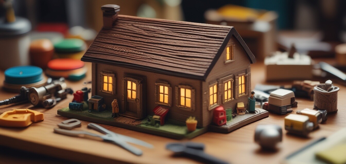 Close-up of a DIY miniature house kit
