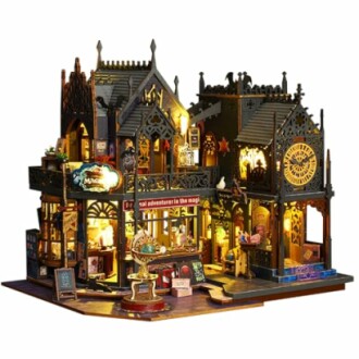 Intricately designed illuminated miniature fantasy building.