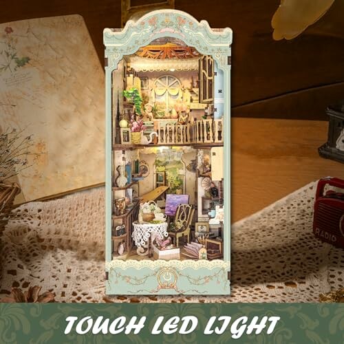 Miniature dollhouse with touch LED light on display