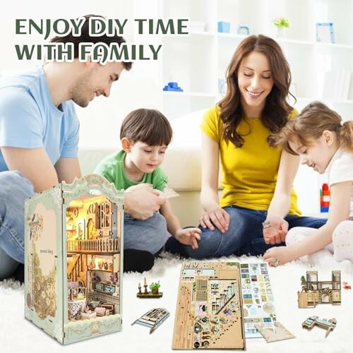 Family enjoying DIY craft project together.