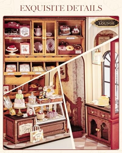 Detailed miniature bakery display with pastries and decor