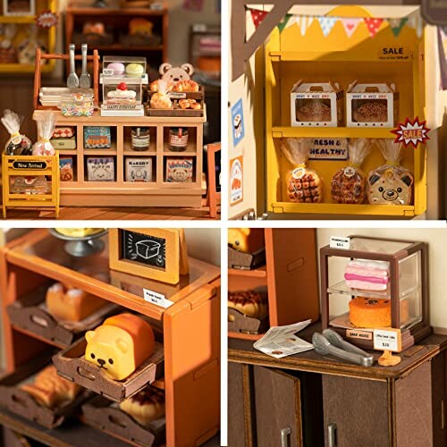 Miniature bakery display with bread and pastries