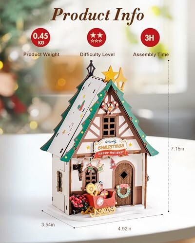 Miniature Christmas house kit with assembly details.