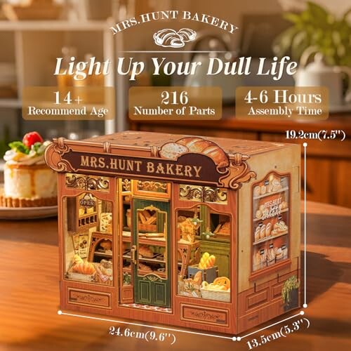 Miniature kit of Mrs. Hunt Bakery with assembly details.